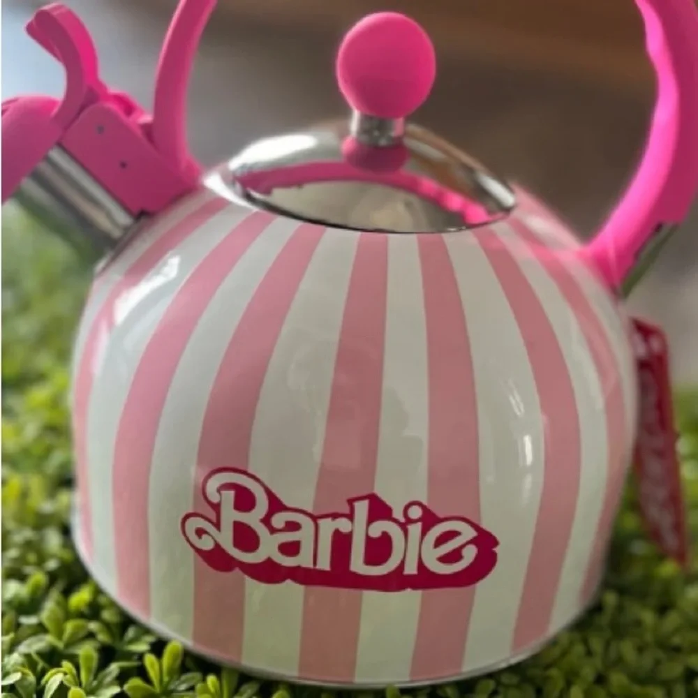 Barbie Pink & White Striped Whistling Stovetop Kettle